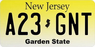 NJ license plate A23GNT