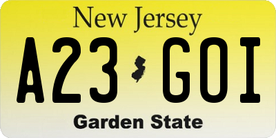 NJ license plate A23GOI