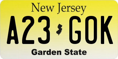 NJ license plate A23GOK
