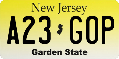 NJ license plate A23GOP