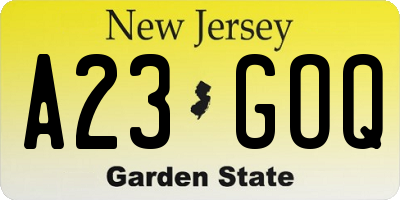 NJ license plate A23GOQ