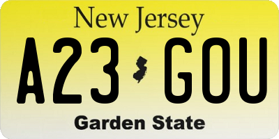 NJ license plate A23GOU