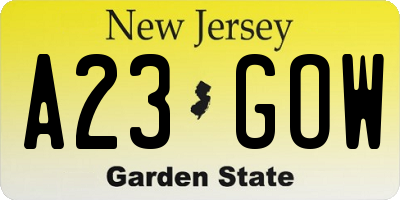 NJ license plate A23GOW