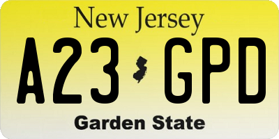 NJ license plate A23GPD
