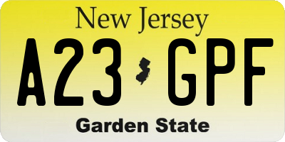 NJ license plate A23GPF