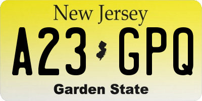 NJ license plate A23GPQ