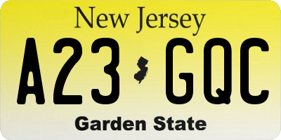 NJ license plate A23GQC