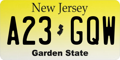 NJ license plate A23GQW