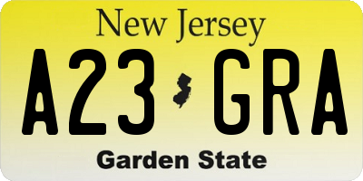 NJ license plate A23GRA
