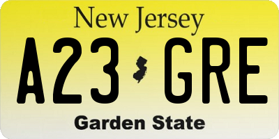 NJ license plate A23GRE