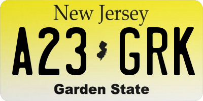 NJ license plate A23GRK