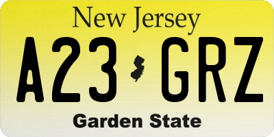 NJ license plate A23GRZ