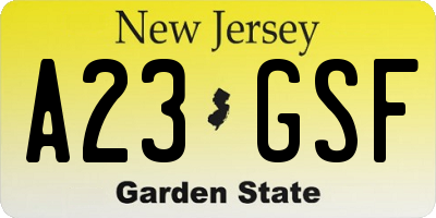 NJ license plate A23GSF