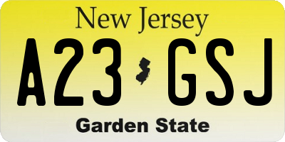 NJ license plate A23GSJ