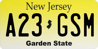 NJ license plate A23GSM