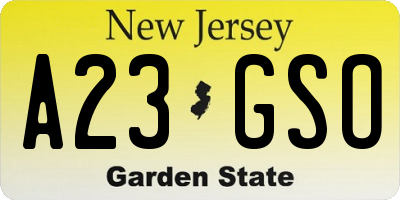 NJ license plate A23GSO