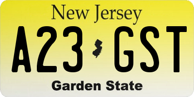 NJ license plate A23GST