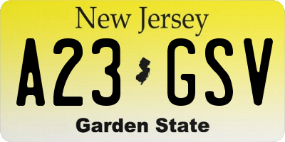 NJ license plate A23GSV