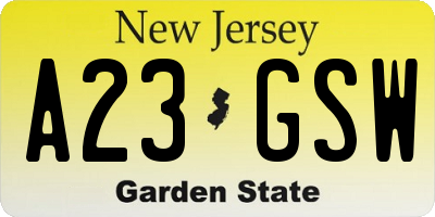 NJ license plate A23GSW