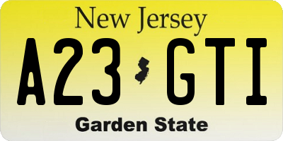 NJ license plate A23GTI