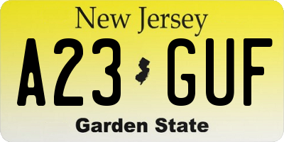 NJ license plate A23GUF