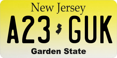 NJ license plate A23GUK