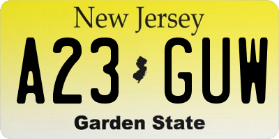 NJ license plate A23GUW