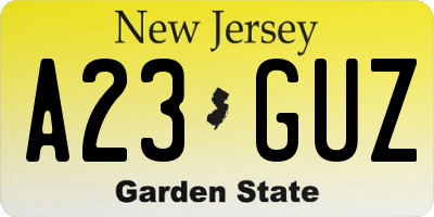 NJ license plate A23GUZ
