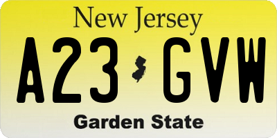 NJ license plate A23GVW