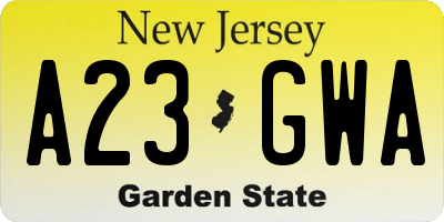 NJ license plate A23GWA