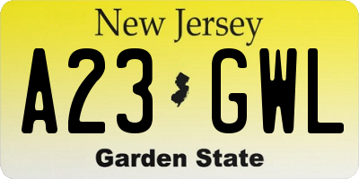 NJ license plate A23GWL