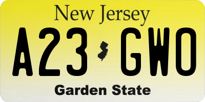 NJ license plate A23GWO