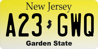 NJ license plate A23GWQ