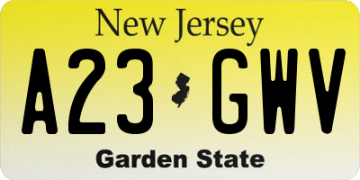 NJ license plate A23GWV