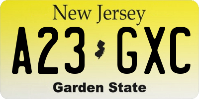 NJ license plate A23GXC