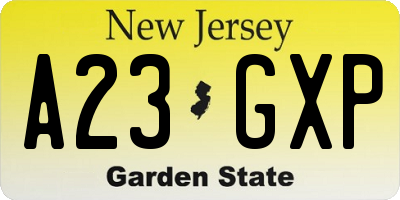 NJ license plate A23GXP