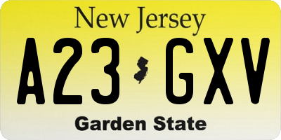 NJ license plate A23GXV