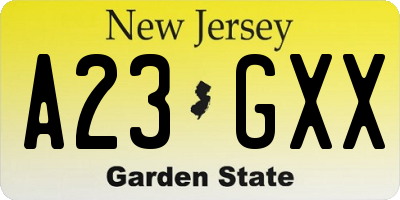 NJ license plate A23GXX