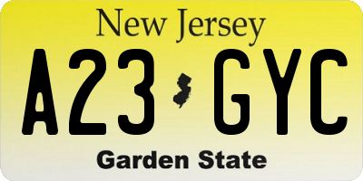 NJ license plate A23GYC