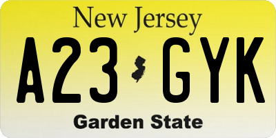 NJ license plate A23GYK