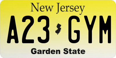 NJ license plate A23GYM