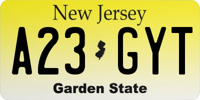 NJ license plate A23GYT
