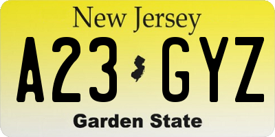 NJ license plate A23GYZ