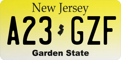 NJ license plate A23GZF