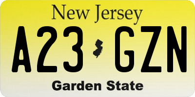NJ license plate A23GZN