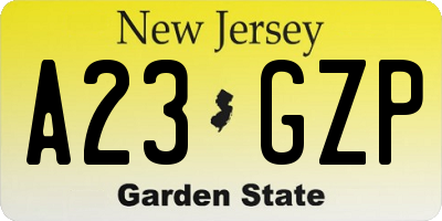 NJ license plate A23GZP