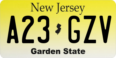 NJ license plate A23GZV