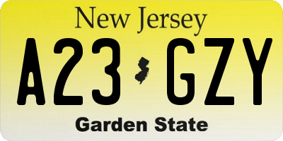 NJ license plate A23GZY