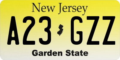 NJ license plate A23GZZ