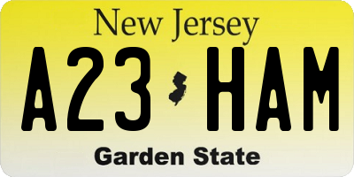NJ license plate A23HAM